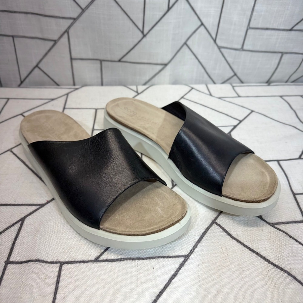 ECCO Corksphere Slide Sandals Size 11‎ Black Leather Platform Minimalist 42